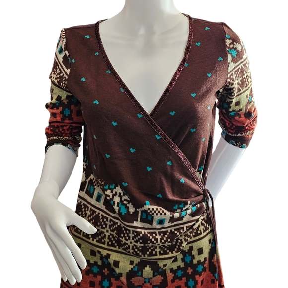Pam & Arch Faux Wrap Dress In Coffee Brown Size M/L NWT - Picture 2 of 13